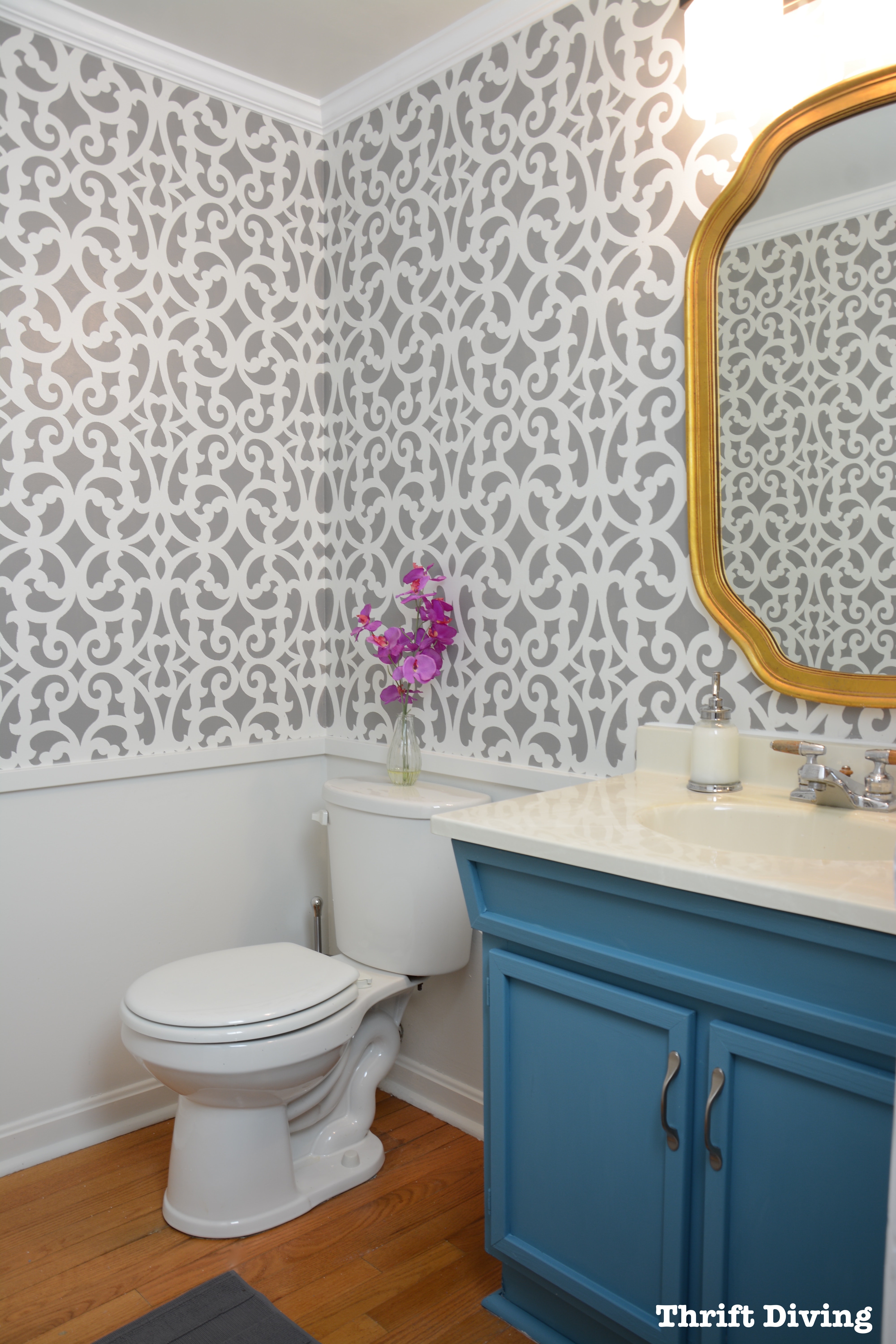 My Colorful Gray Bathroom Makeover With a Wall Stencil