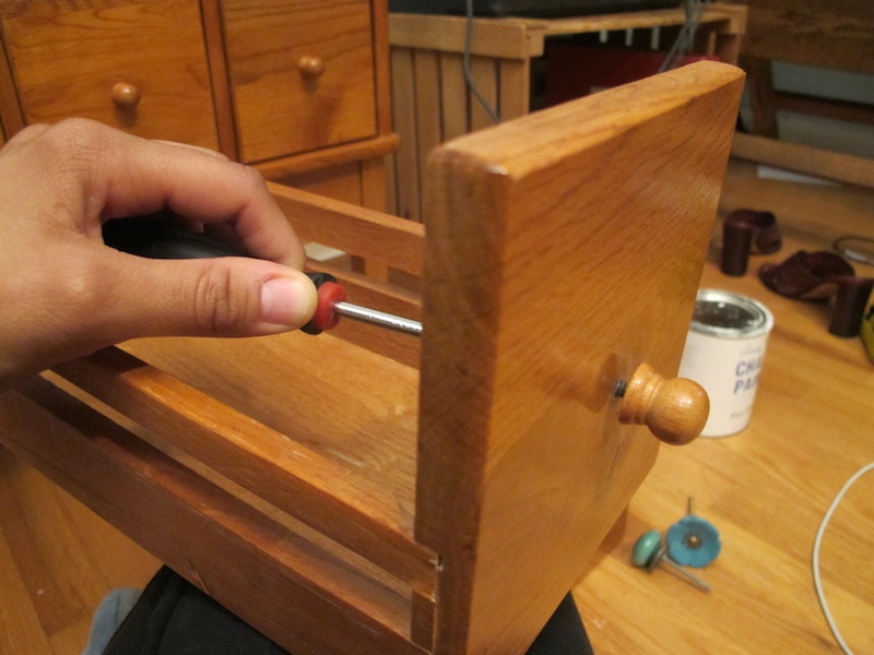 DIY Card Catalog Makeover - Remove the old knobs. - Thrift Diving