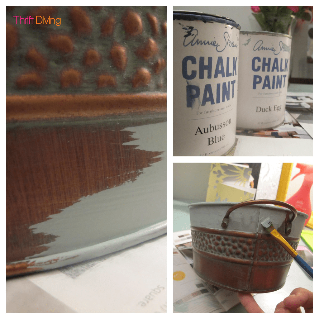 How to Make a DIY Craft Gift Basket - Paint an ugly metal basket from the thrift store to make a DIY crafting gift basket. - Thrift Diving