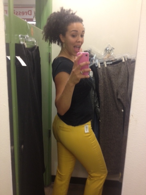 Best thrift store in Seattle - Cropped yellow pants. - Thrift Diving