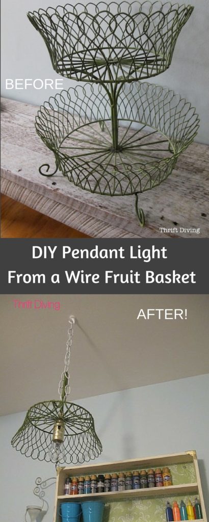 How to Make a DIY Pendant Light - DIY Lighting - From an Upcycled Fruit Basket