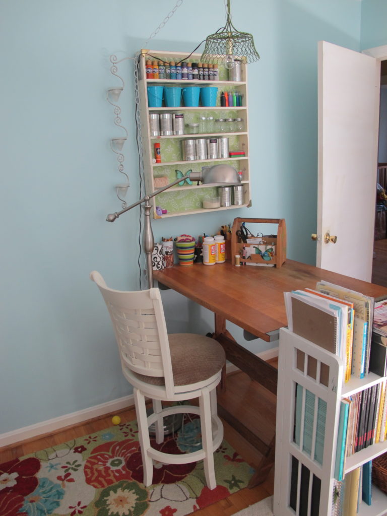 How to Pull Together a Thrifted Craft Room - Pretty turquoise craft room. - Thrift Diving