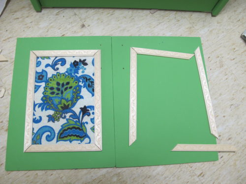 Wooden Play Kitchen Makeover - Glue vintage fabric to wood and add trim. - Thrift Diving