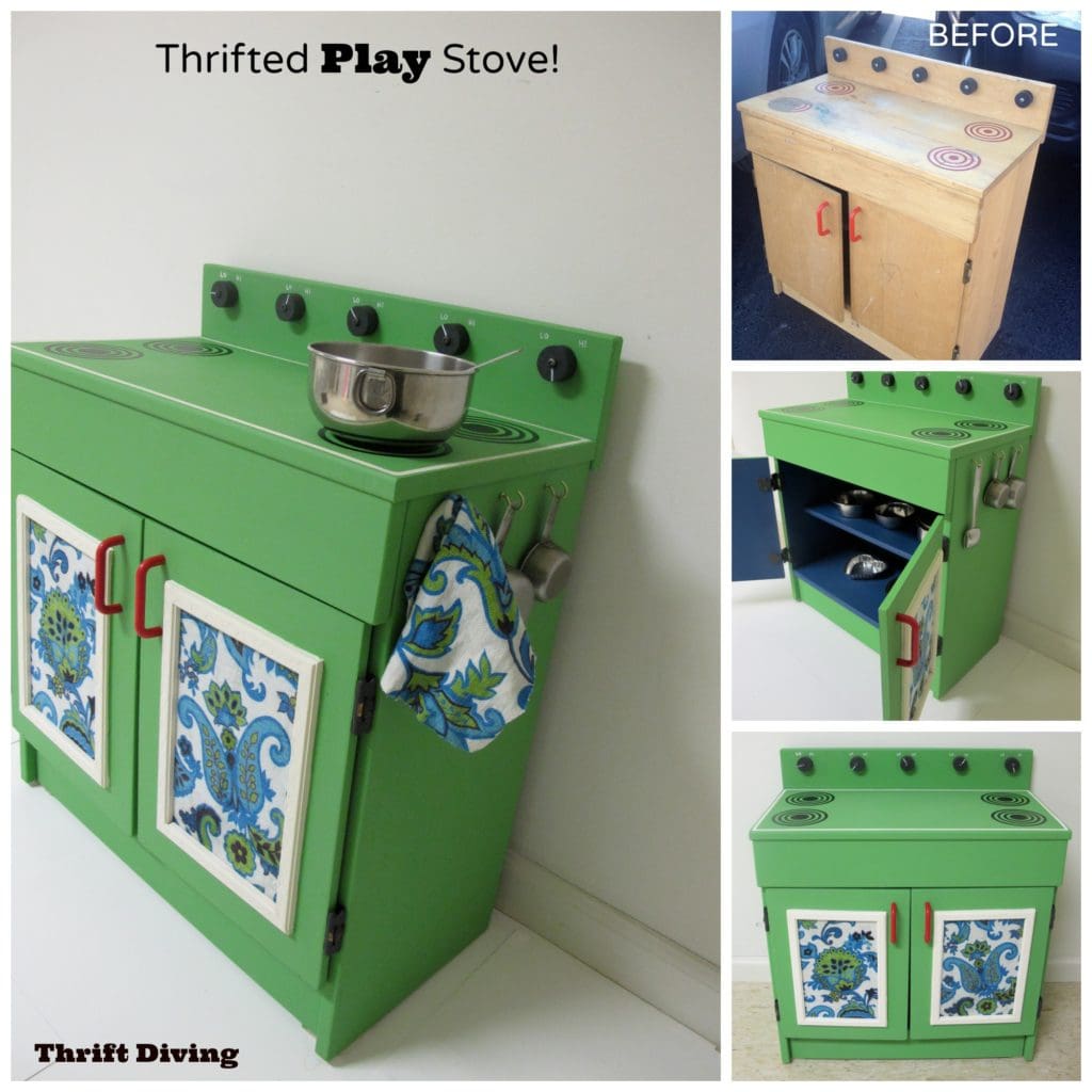 Wooden Play Kitchen Makeover - Thrifted play stove makeover from the thrift store for only $2.50!. - Thrift Diving