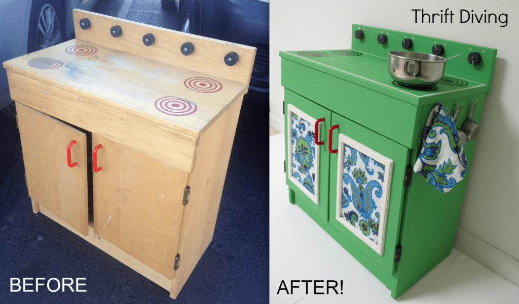 Wooden Play Kitchen Makeover - Before and After - From the thrift store! - Thrift Diving