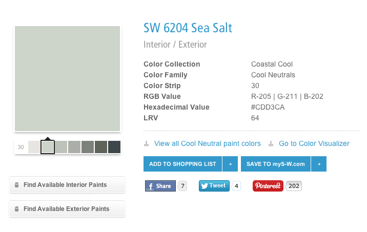 Sherwin Williams Sea Salt color card