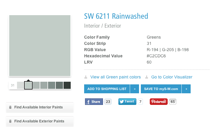 Sherwin Williams Sea Salt and Rainwashed -Rainwashed color card - Thrift Diving