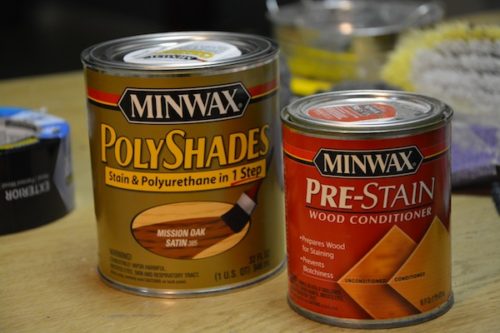 Polyshades and pre-stain is recommended when staining wood.