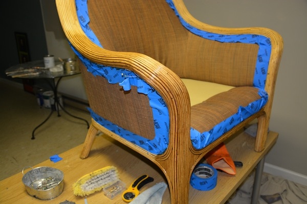 How to Strip Furniture and Stain Wood - Be careful when staining upholstered furniture. Protect the fabric. - Everything You Wanted to Know About Furniture Stripping If You're a Newbie - Thrift Diving 