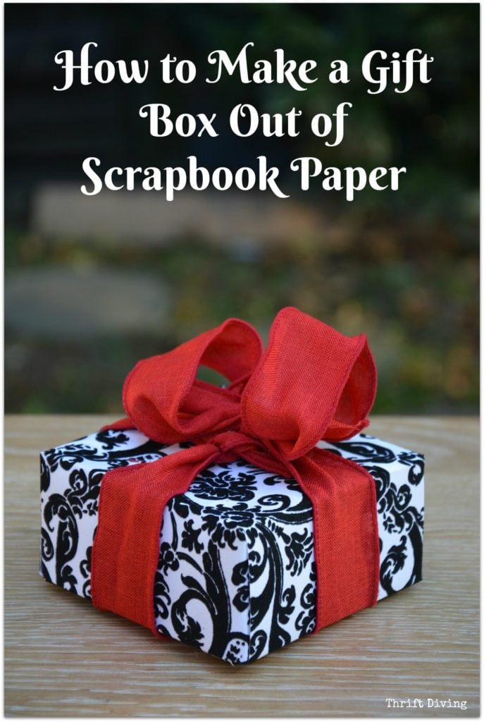 Learn how to make a gift box out of scrapbook paper for the holidays, birthdays, Christmas, Hanukkah, and any other gift-giving holiday! Includes an easy-to-follow video tutorial! - Thrift Diving