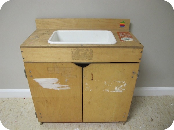 Wooden play kitchen makeover from the thrift store - Nautical theme play kitchen for kids. -BEFORE - Thrift Diving