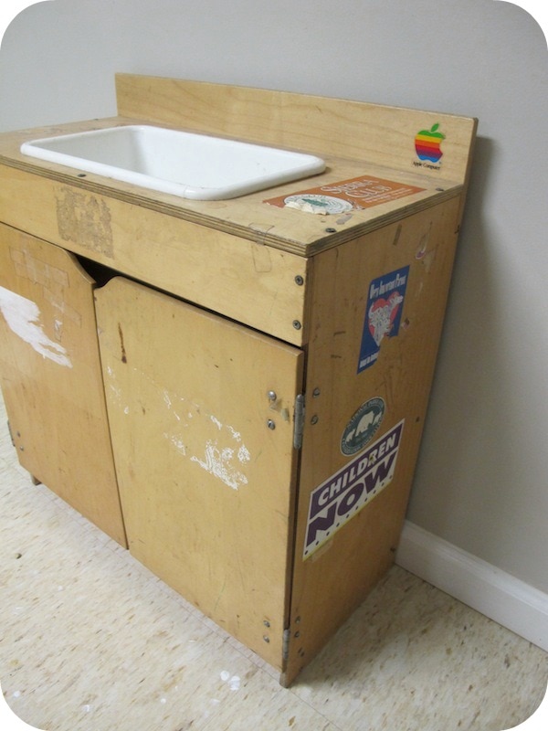 Wooden play kitchen makeover - BEFORE - Thrift Diving.