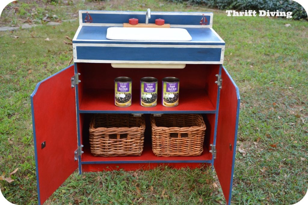 Wooden play kitchen makeover from the thrift store - Nautical theme play kitchen for kids. -AFTER 3 - Thrift Diving