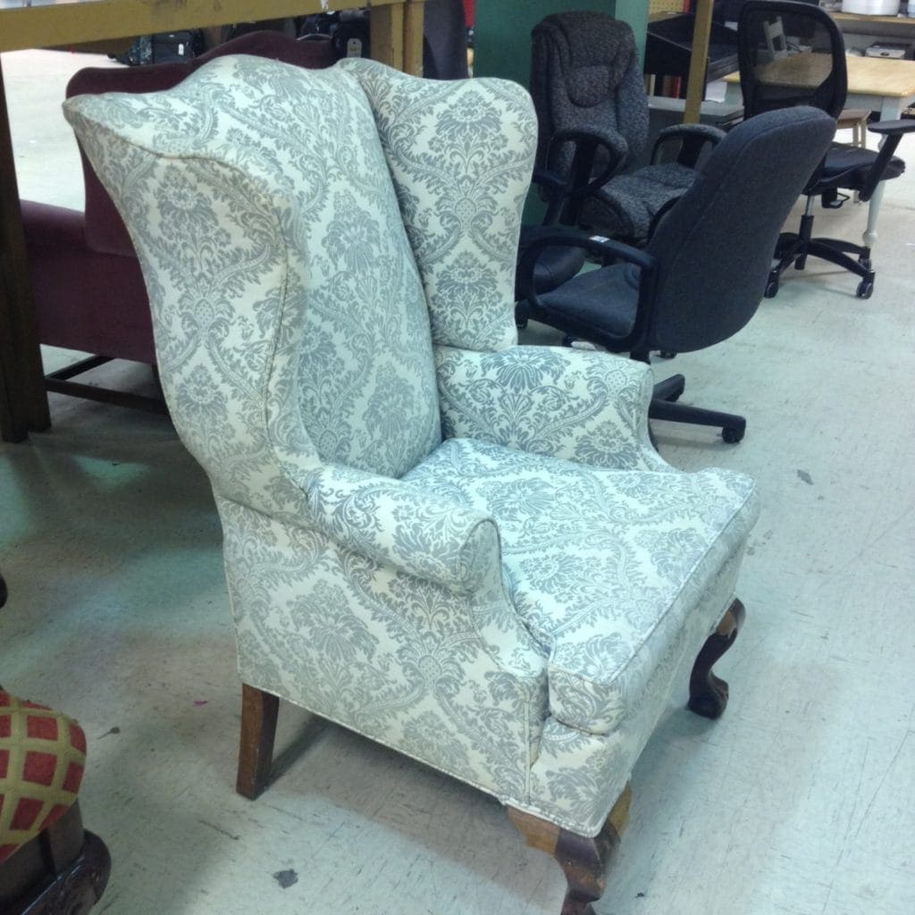 Reupholster a wingback chair makeover from the thrift store - Thrift Diving