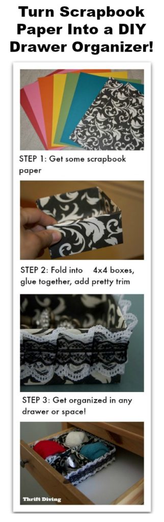 How to Get Organized by Making a DIY Drawer Organizer Out of Scrapbook Paper!