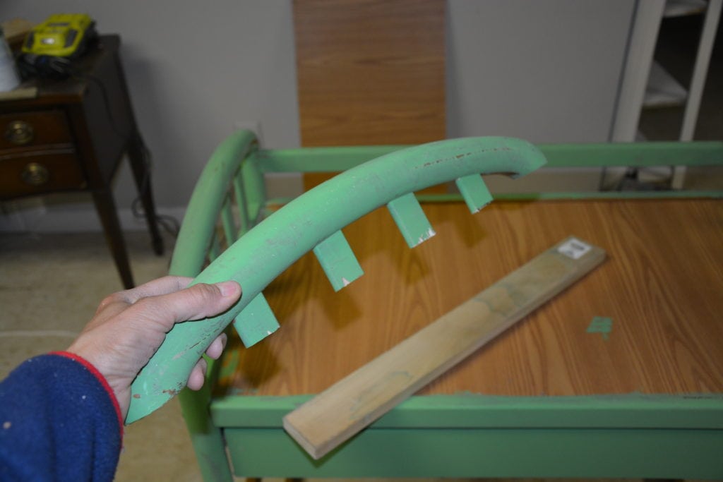 Repurposed changing table: Cut off rail of changing table before repurposing. - Thrift Diving