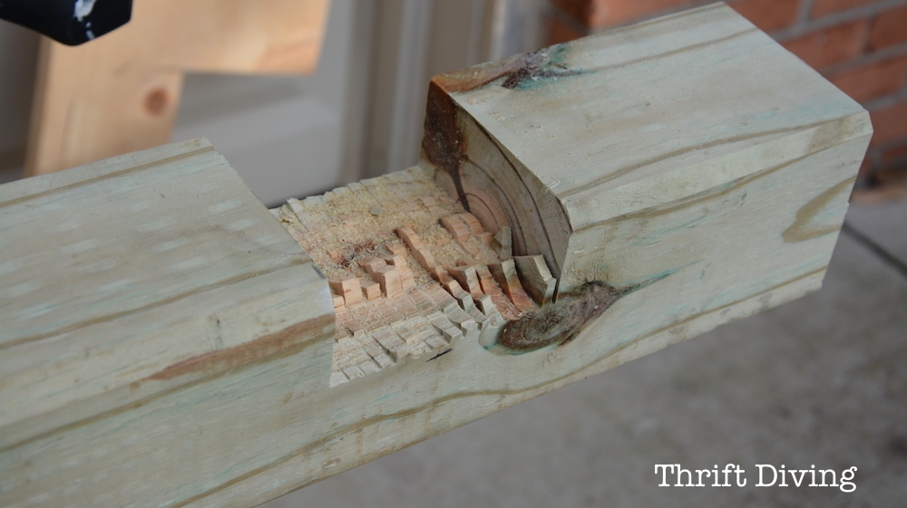 How to Build Paint and Install a Custom DIY Mailbox - Cutting a notch in the mailbox post. - Thrift Diving