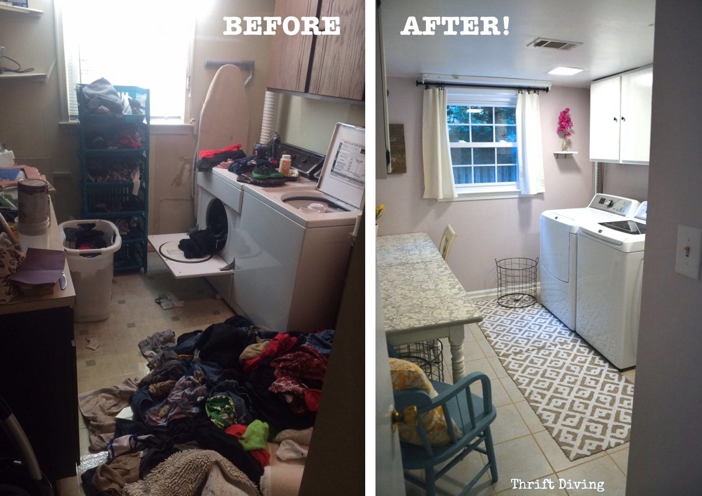 Pretty Laundry Room Makeover - Stop thinking your house is ugly! See how to stop telling yourself your house is ugly. - Thrift Diving