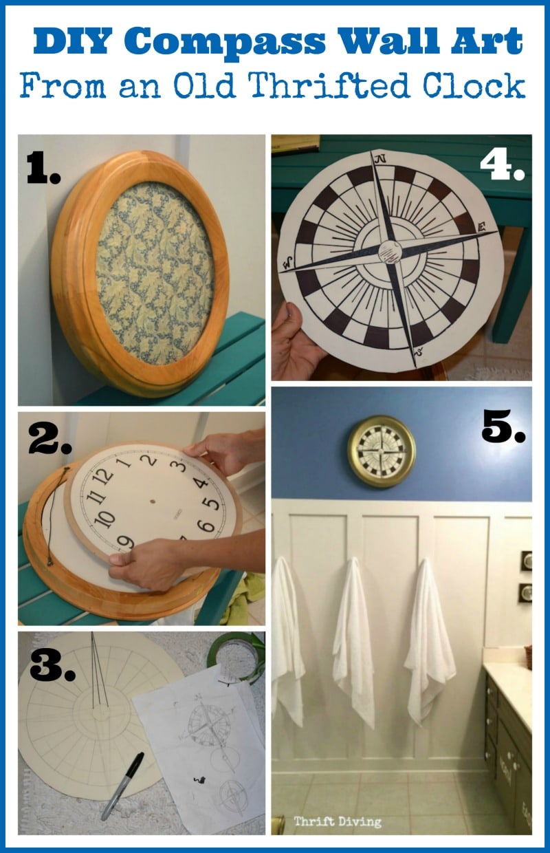 Do you love compasses? Find an old thrifted clock and turn it into DIY compass wall art for just a few bucks! 
