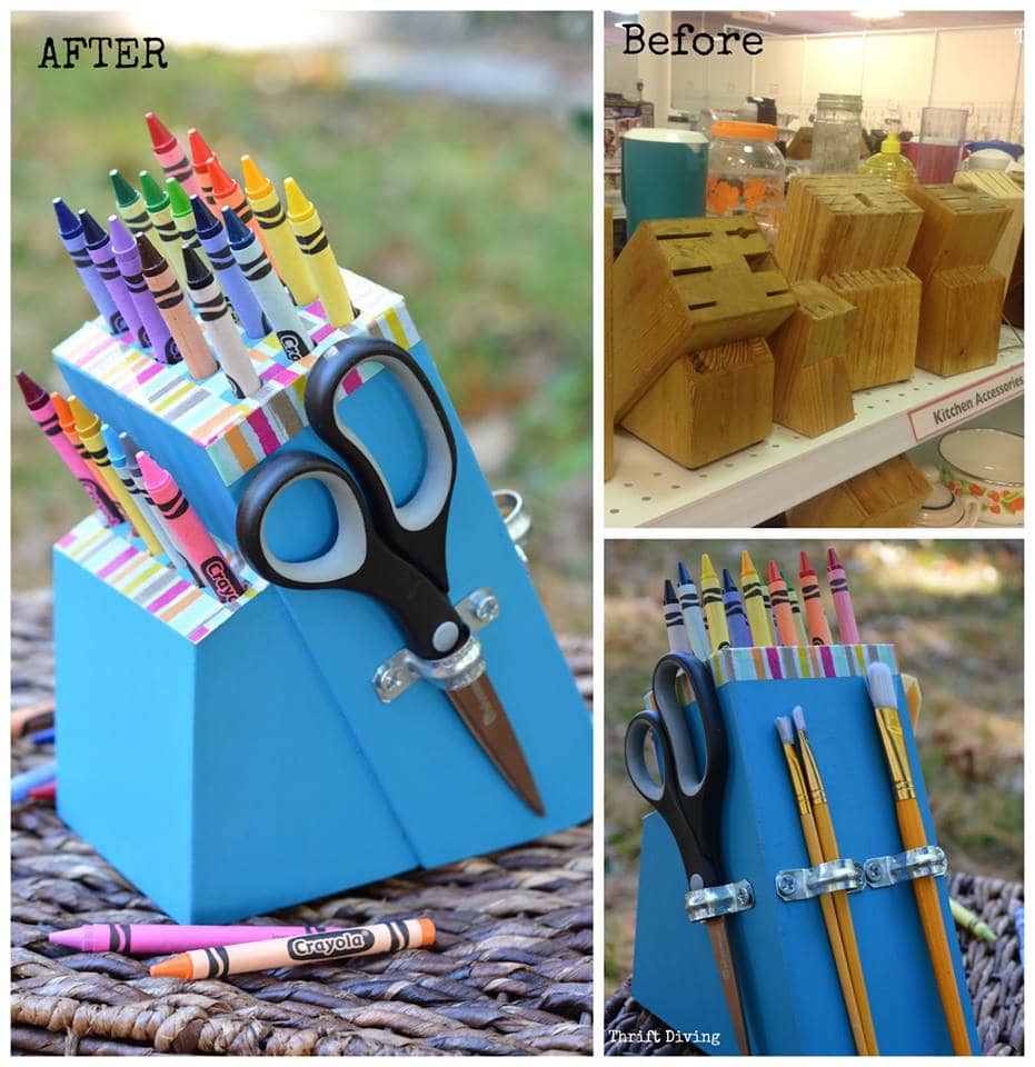 Turn a knife block into a DIY crayon holder - Thrift Diving
