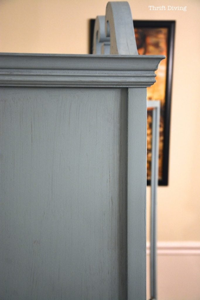 Painted China Cabinet Makeover - Add two coats of furniture paint so get even, full coverage when painting a china cabinet. - Thrift Diving