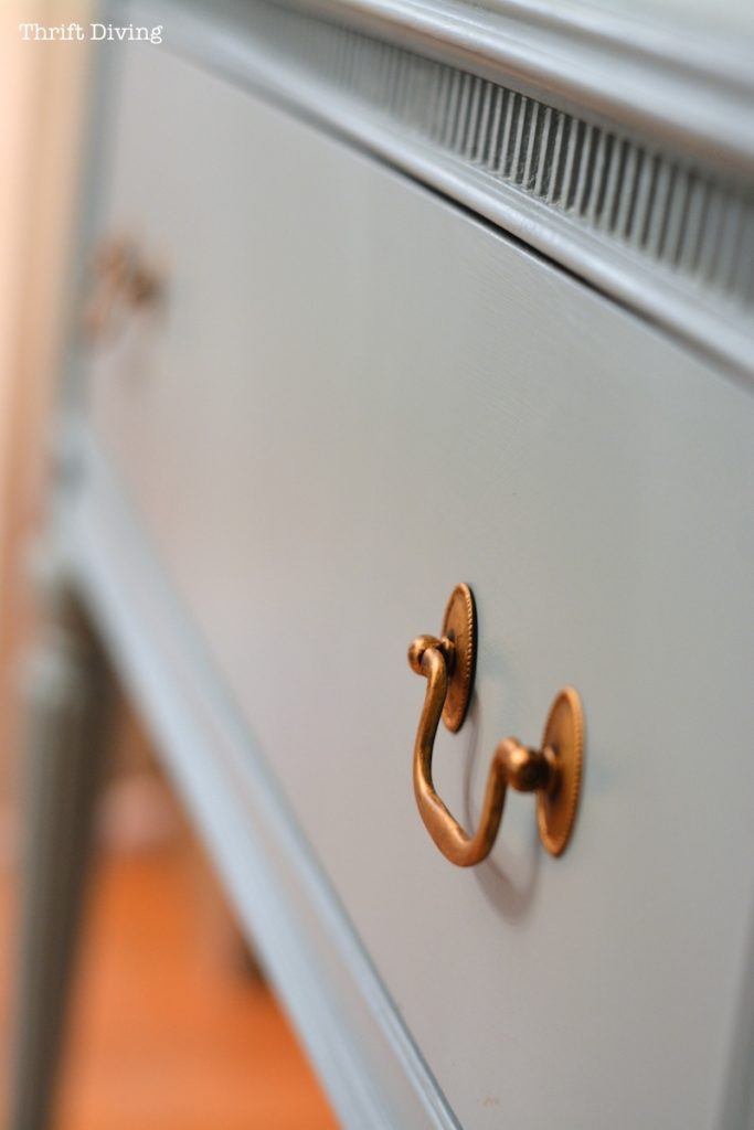 China Cabinet Makeover - Rub n' Buff can change the look of tarnished drawer pulls. - Thrift Diving