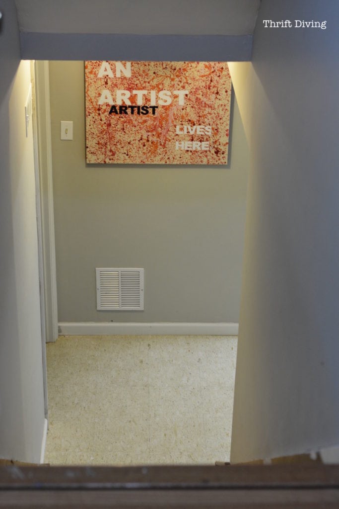 Basement Office Makeover - Create DIY wall art from thrift store canvases. - Thrift Diving