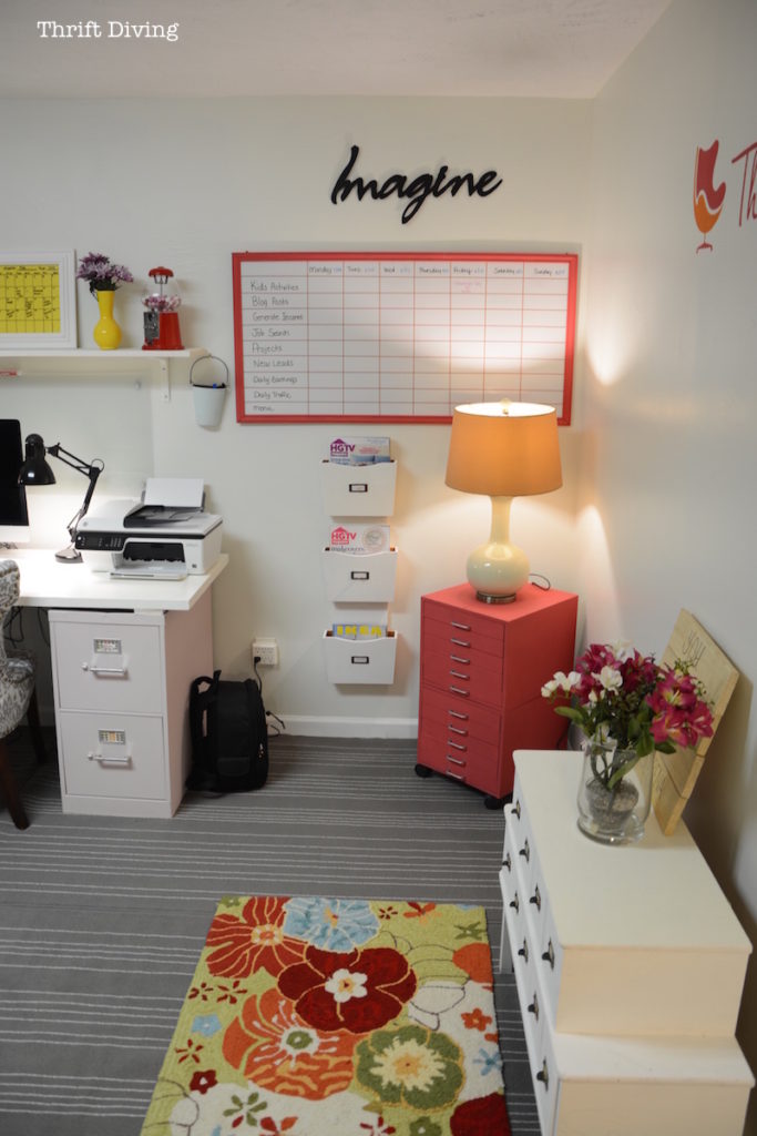 Basement Office Makeover - Make a large DIY whiteboard to hang on your basement office wall - Thrift Diving