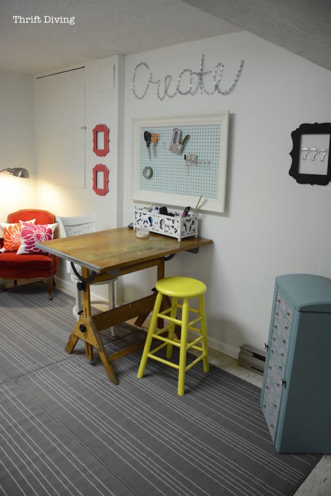 Basement Office Makeover - Add a vintage drafting table to your office - Thrift Diving