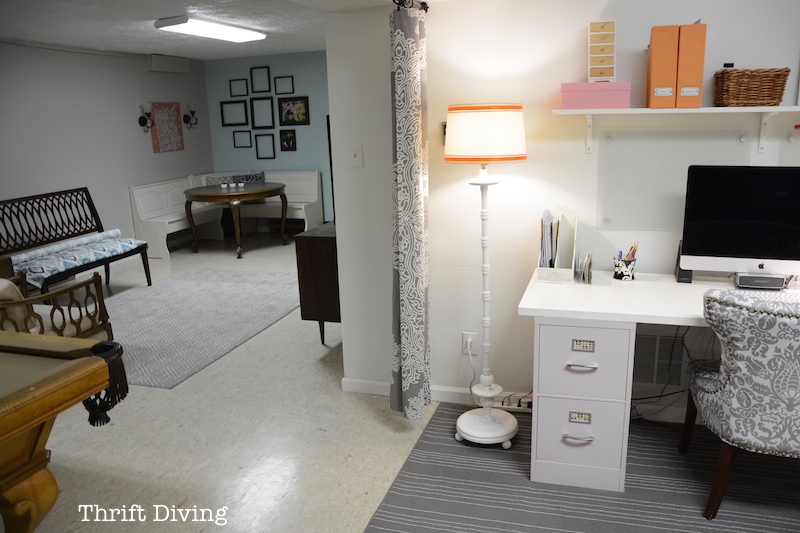 Basement Office Makeover - Basements with a basement office and living space for the basement. - Thrift Diving