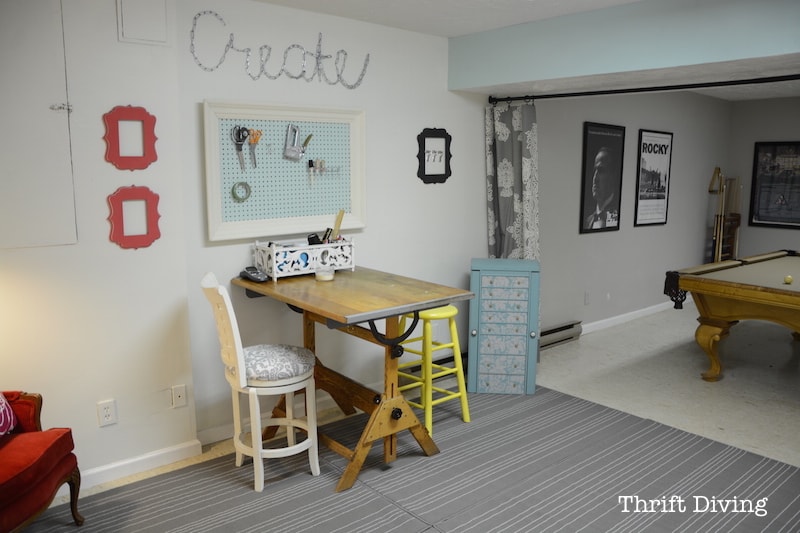 Basement Office Makeover - Create seating in the basement office. - Thrift Diving