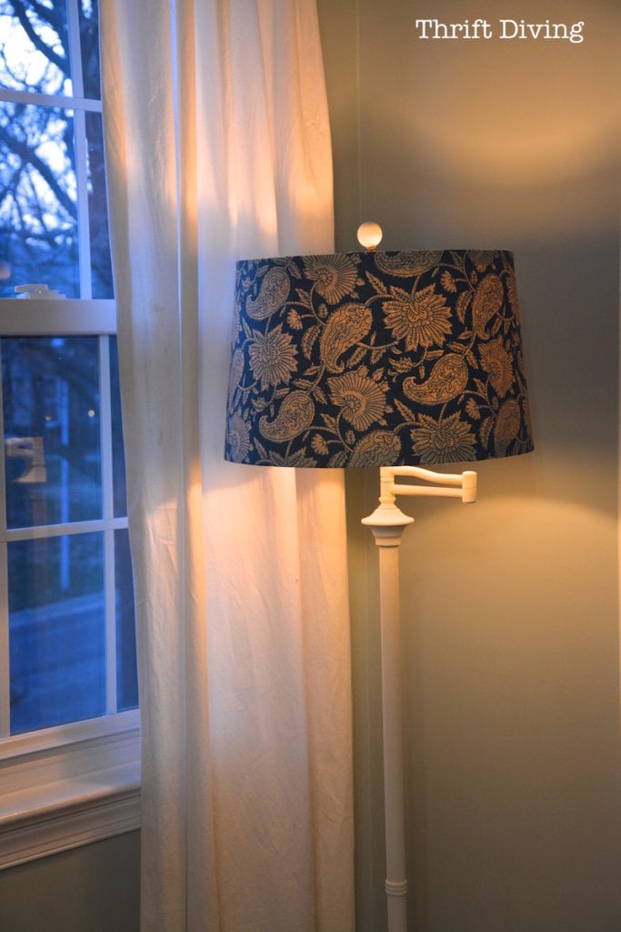 Ugly lamp - Brass floor lamp makeover from the thrift store lit up at night. - Thrift Diving