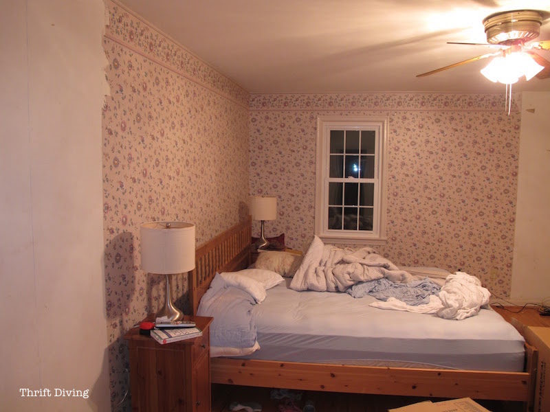 Master room bedroom makeover before and after - Removing wallpaper before painting - Thrift Diving