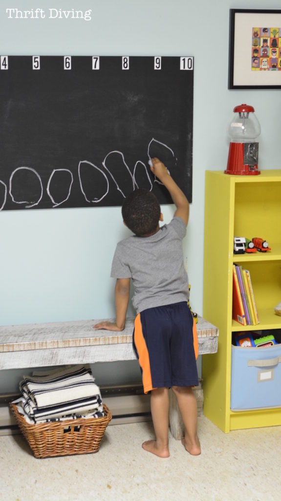 Kids DIY chalkboard in a kids playroom