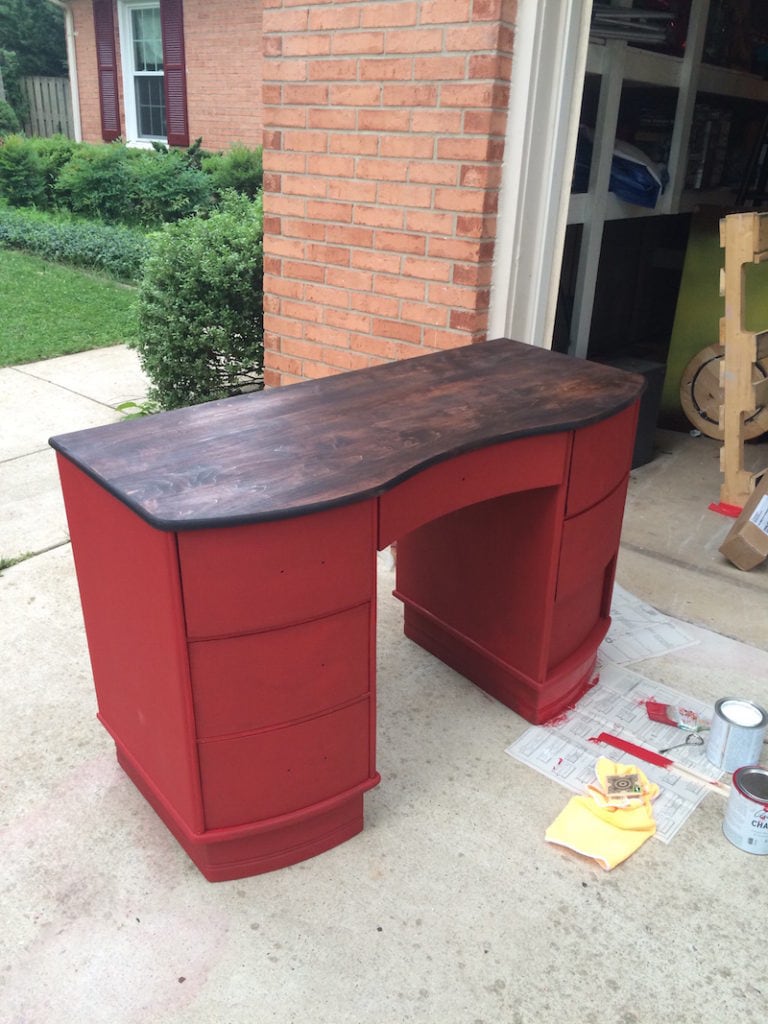 DIY Desk Makeover - Thrift Diving - Annie Sloan Emporer's Silk with two coats