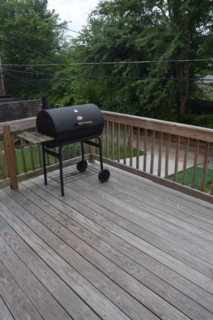 Deck staining tips for your deck: 10 tips before getting started. Bare deck BEFORE staining. - Thrift Diving