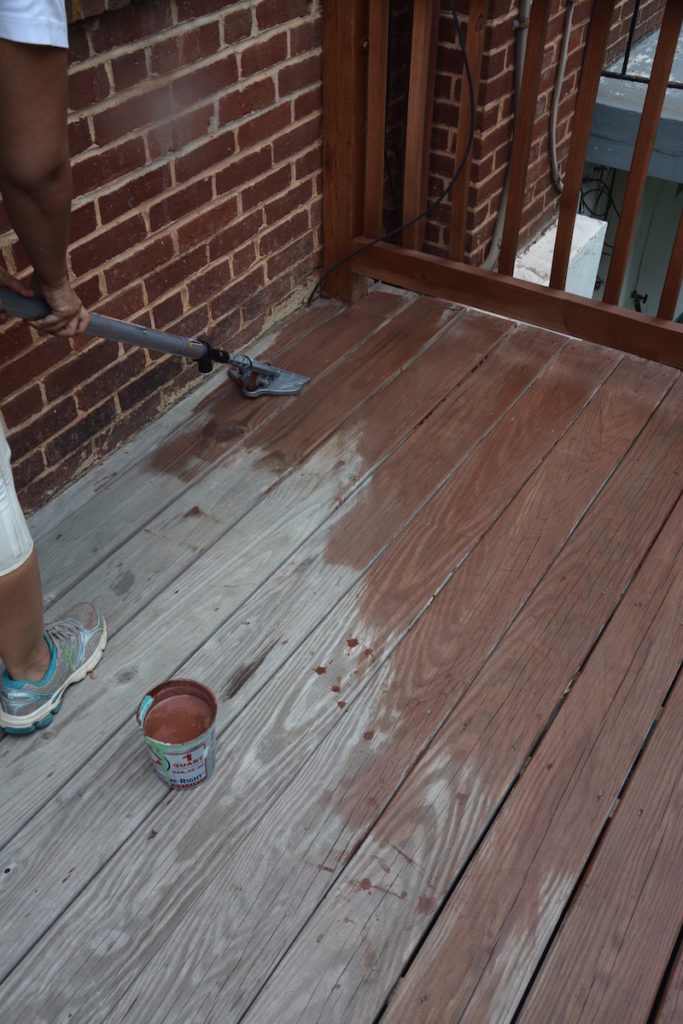 Deck Staining Tips - Work your way off the deck to avoid stepping on fresh deck stain. - Thrift Diving