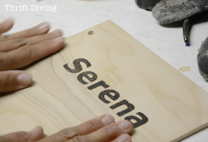 How to Make a Wooden Journal - Burn your name into your wood journal with a wood burning tool. - Thrift Diving