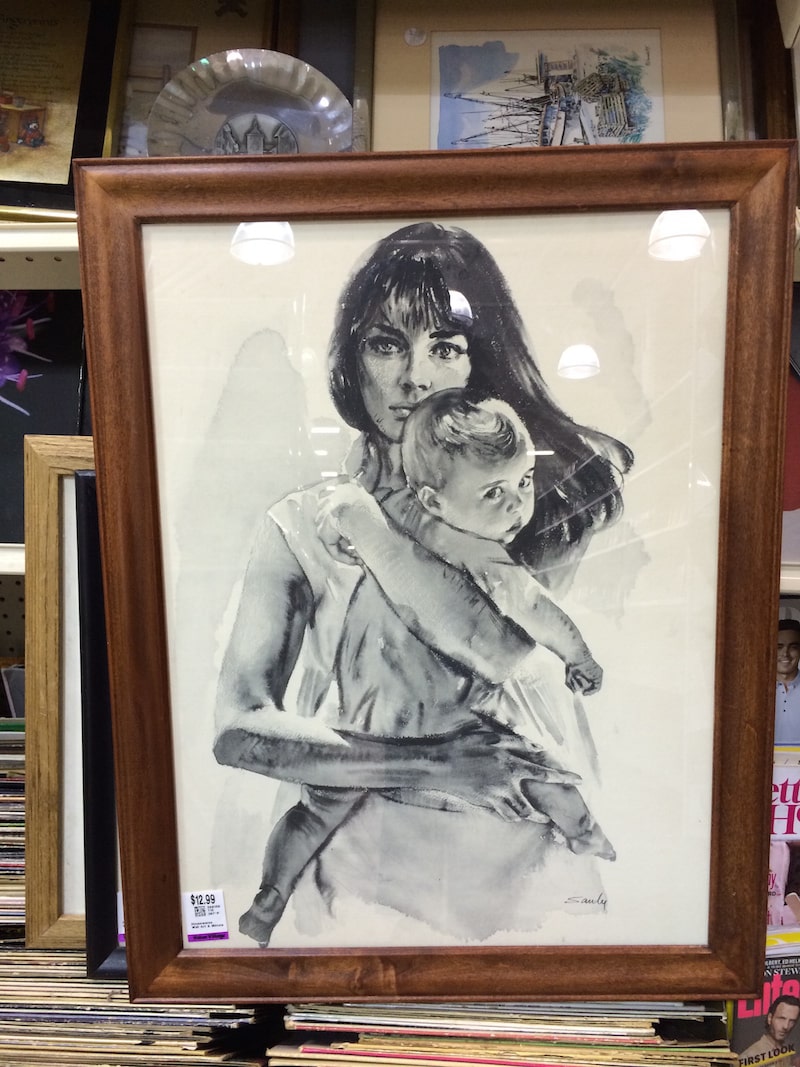 Thrift Haul at Value Village and Unique Thrift Store - Artwork of Mom holding baby. - Thrift Diving