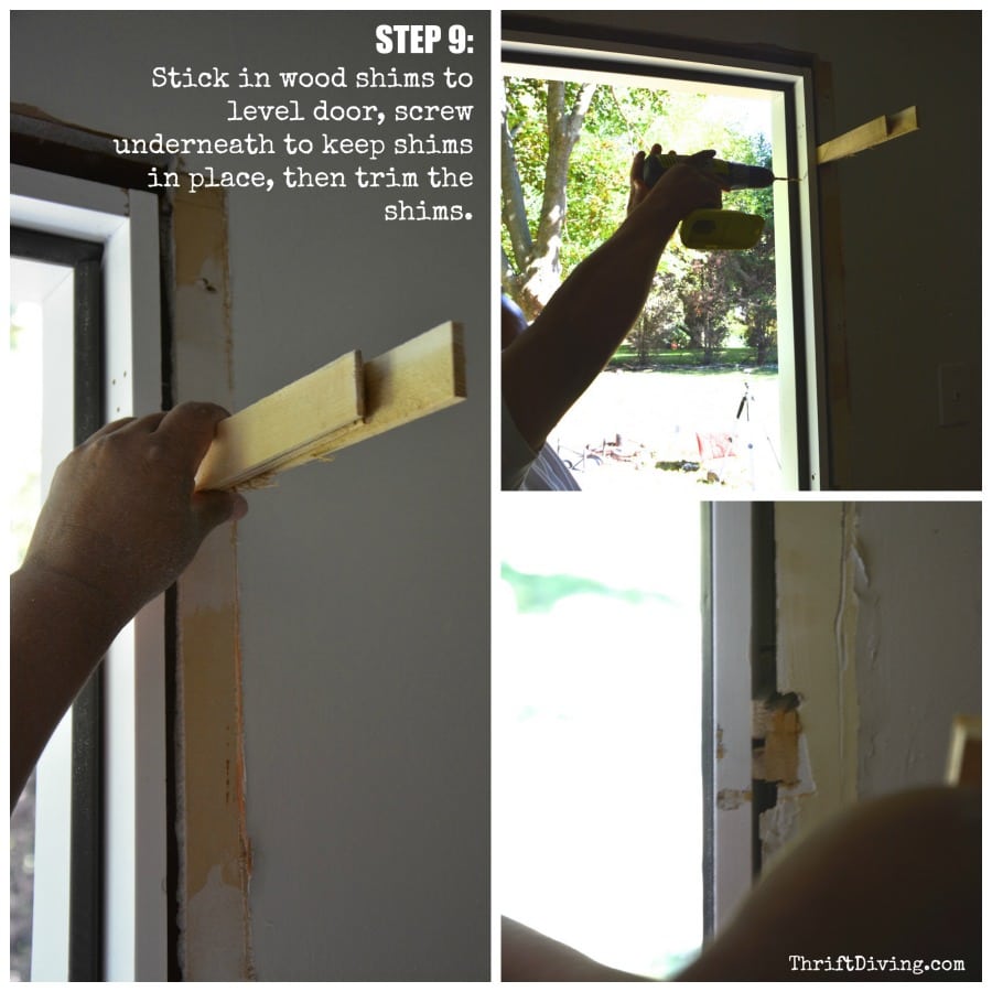 How to Replace and Paint an Exterior DIY Door - STEP 9 - Trim the shims -ThriftDiving.com
