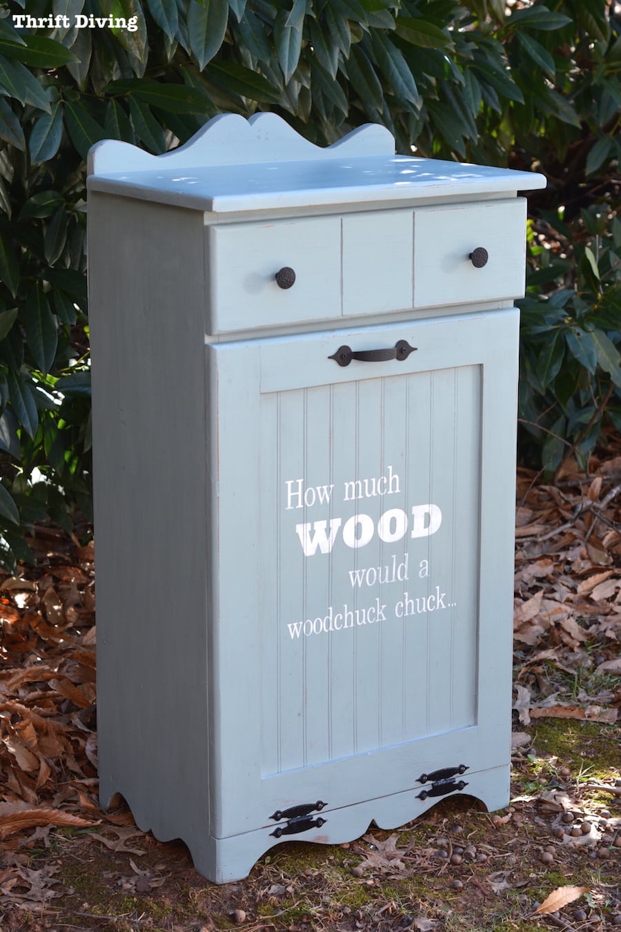 Wooden Trash Can Makeover - Paint a wooden trash can for an updated trash can for your home. - AFTER - Thrift Diving