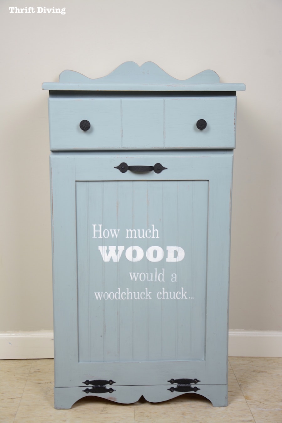 Wooden Trash Can - Pretty AFTER furniture makeover! - Thrift Diving