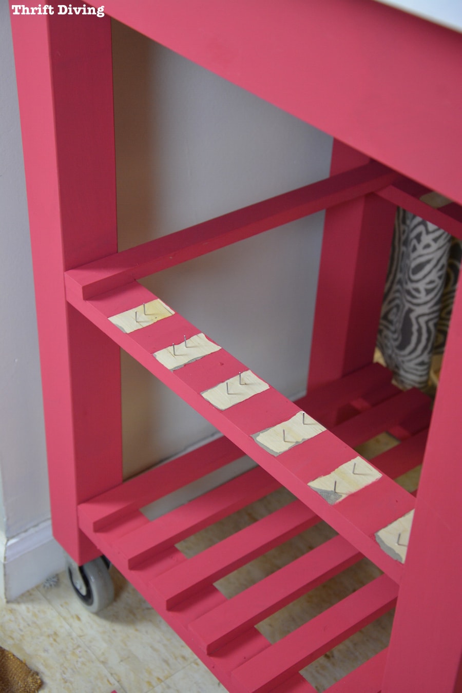 Repurposed IKEA Kitchen Cart makeover - The center shelf slats were removed to make room for hanging file folders.