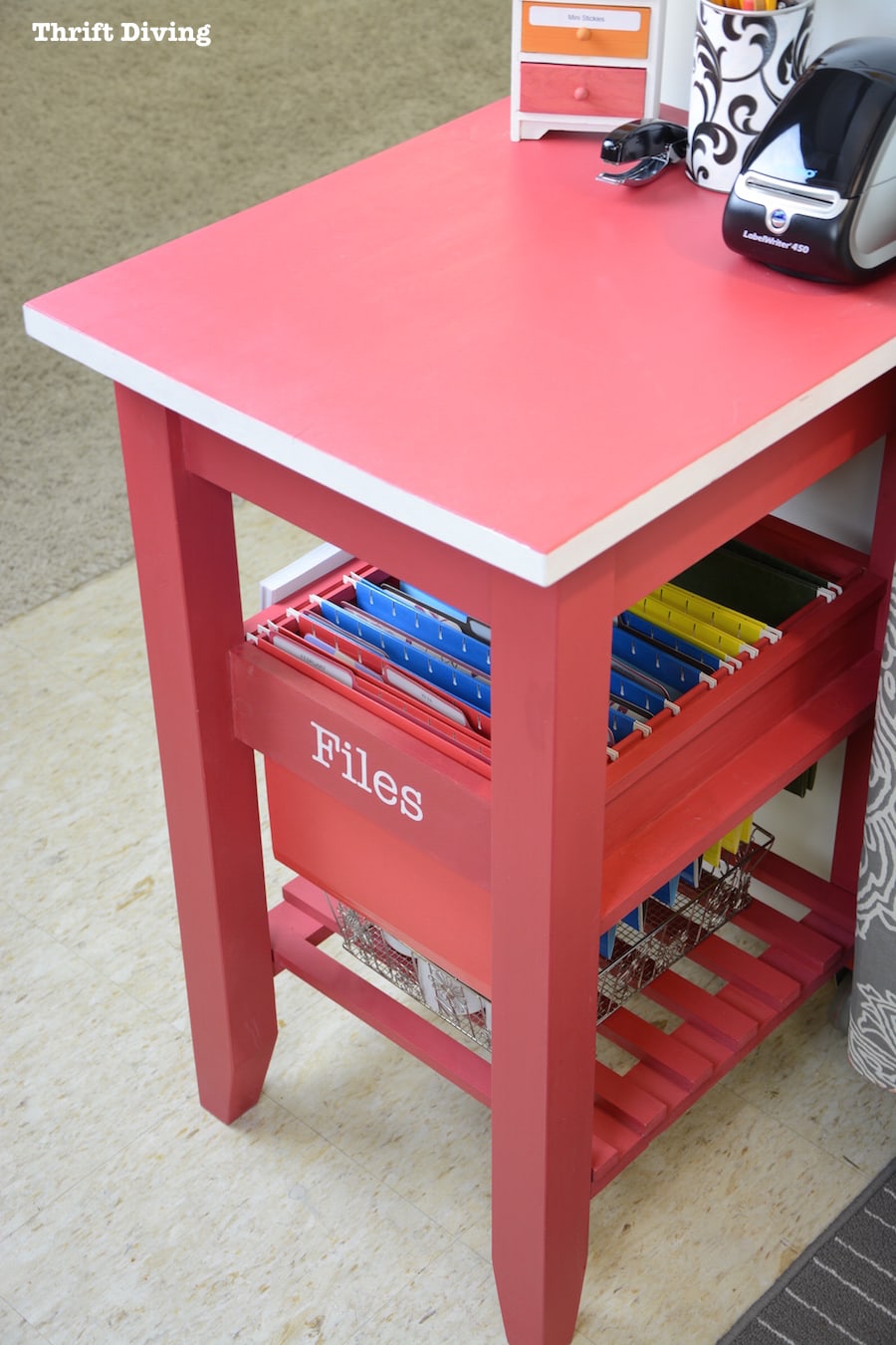 Repurposed IKEA Kitchen Cart makeover - AFTER - Pretty pink! 