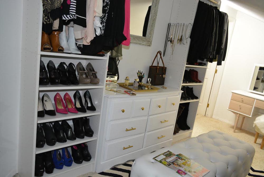 Walk-in closet makeover - AFTER - Add a dresser to your closet for extra space. - Thrift Diving