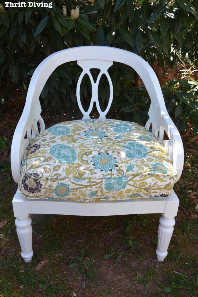 Vintage chair makeover with new upholstered cushion with piping. | Thrift Diving Blog