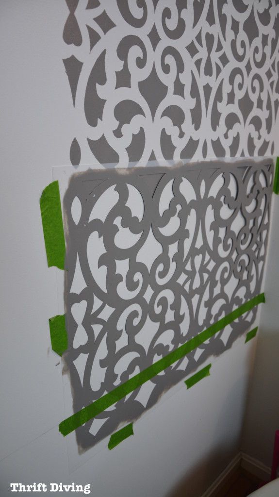 Buy stencils for furniture and walls online, and look for stencils that are large enough for walls. This will save time and cover more square footage. | Thrift Diving