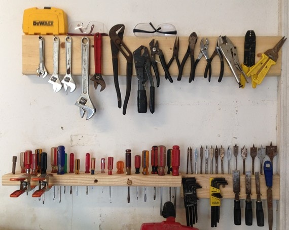Easy DIY Tool Solution Idea: Use scrap wood to store tools on the wall!