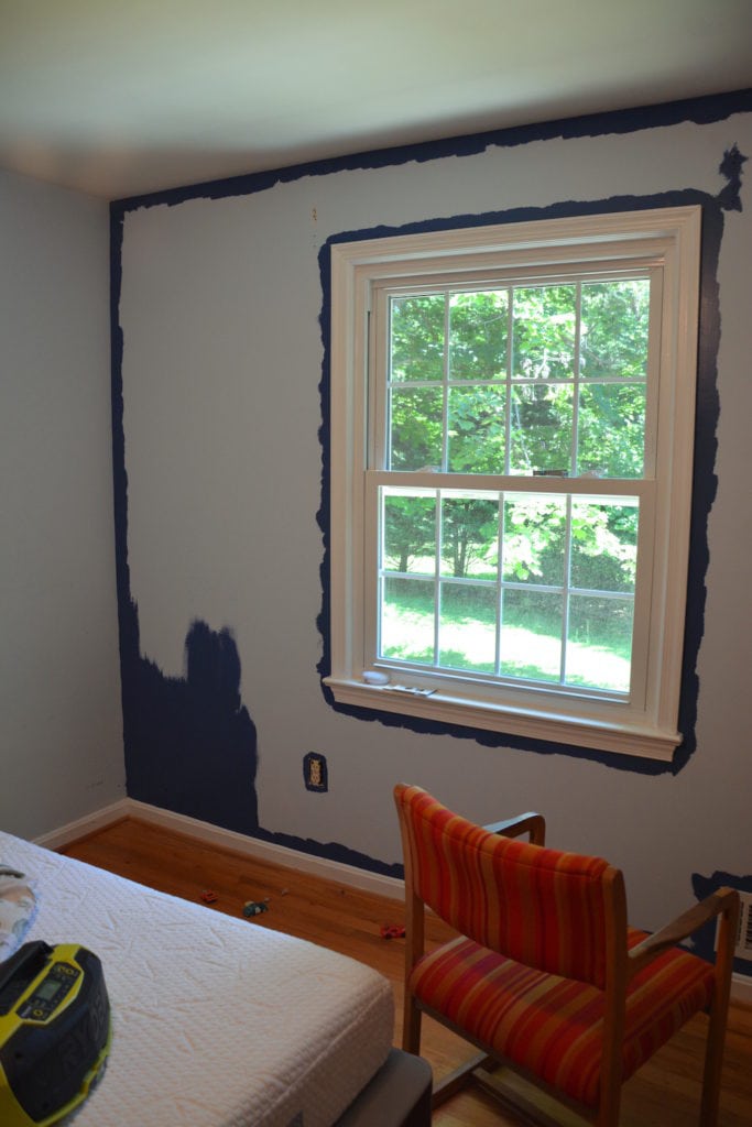 How to paint an accent wall - When painting an accent wall, start with painting along the edges of the room and around the window seal with a quality paint brush. Select a wall that balances the room. | Thrift Diving