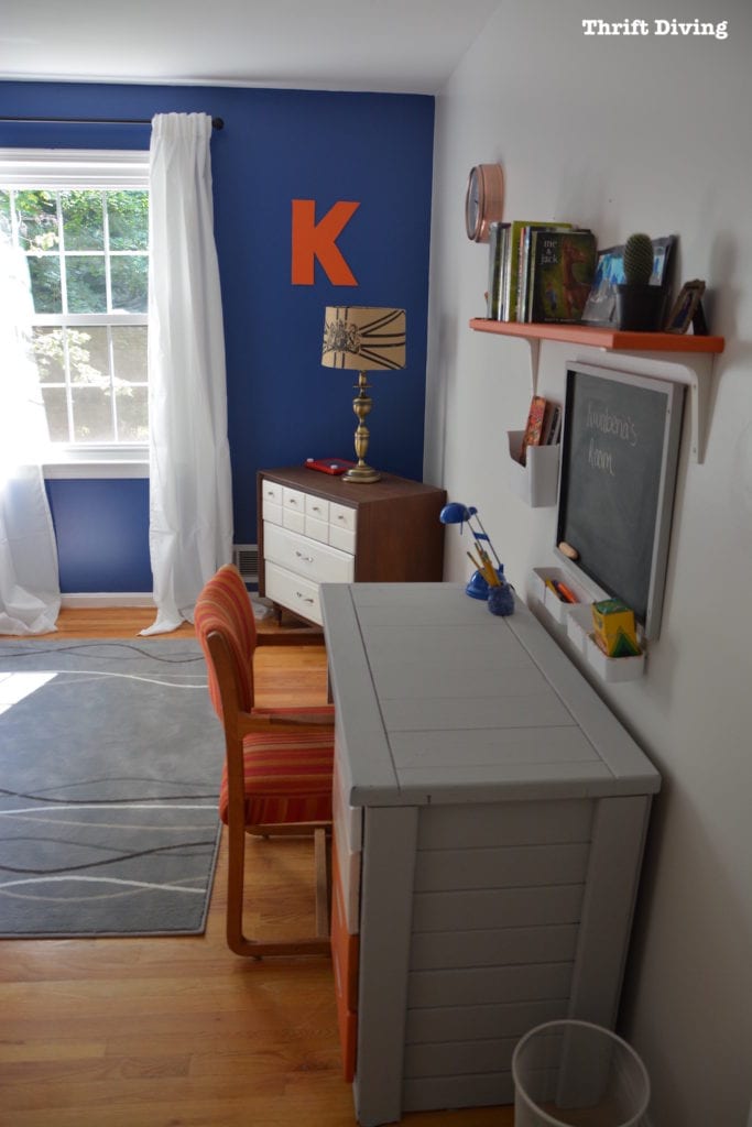 Tween Boys Blue Bedroom Makeover - Blue, orange, and gray, with thrifted furniture. | Thrift Diving
